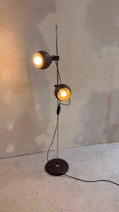 Space Age Stehlampe 2-flammig Augapfel-Spots in Braun Metall