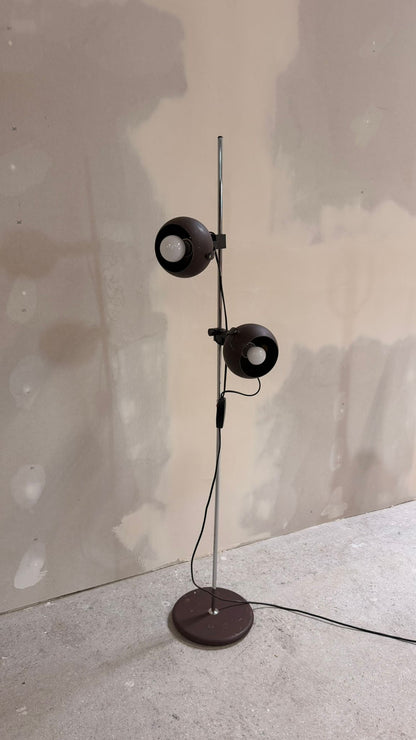 Space Age Stehlampe 2-flammig Augapfel-Spots in Braun Metall