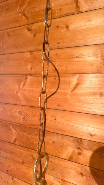 Vintage Hängelampe Opalglas Messing Blumenmuster aus Italien