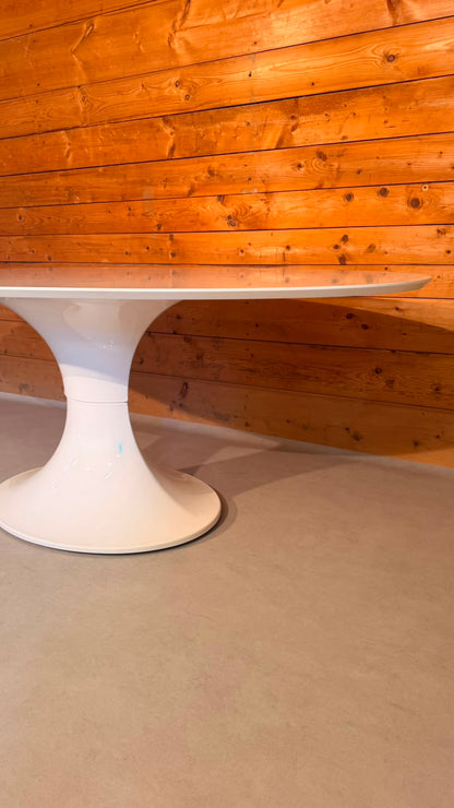 Ovaler Space Age Tisch mit Tulpenfuss in weiss, Tulip Stil