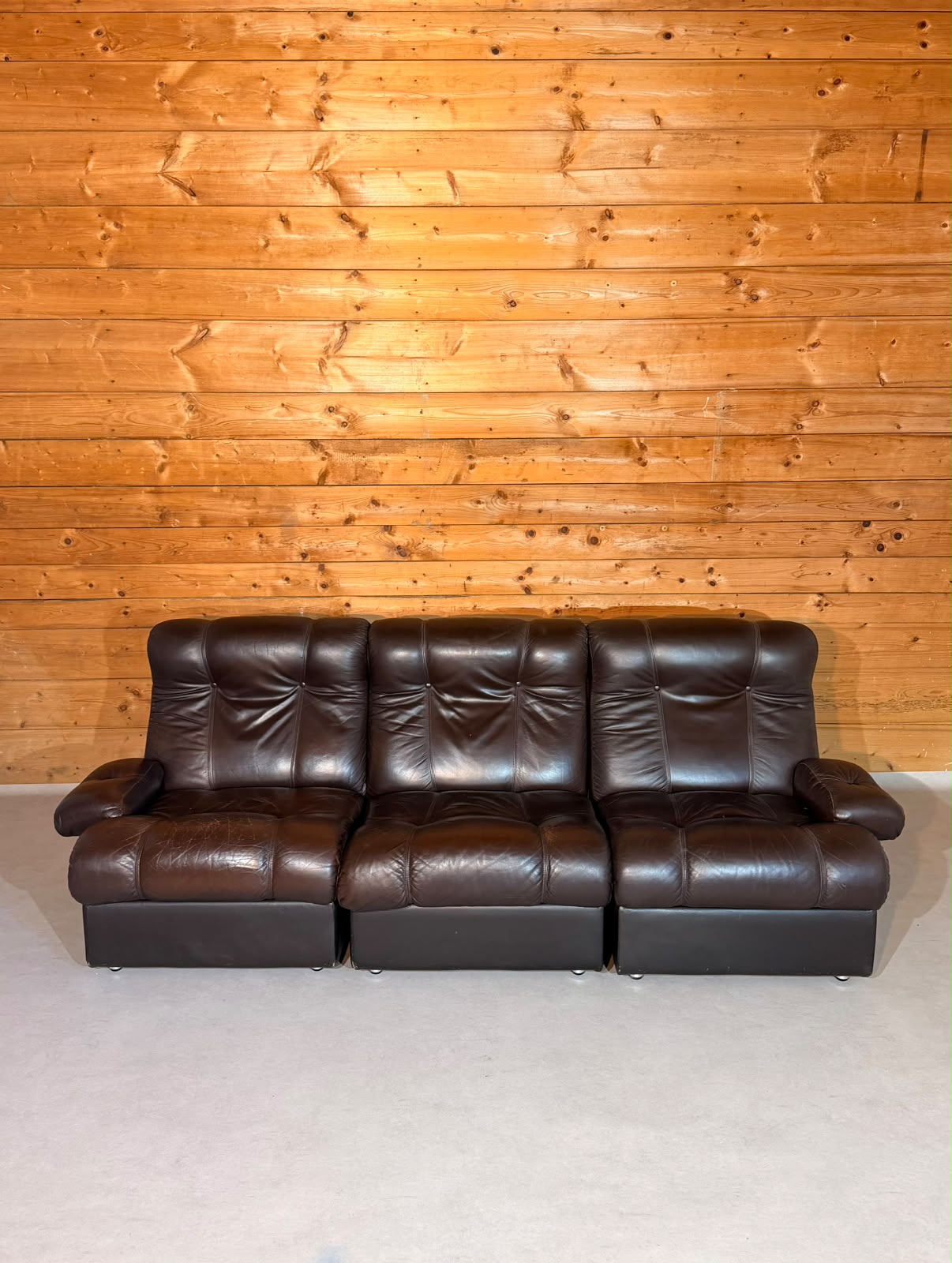 Vintage Modular Leder Sofa 3-Sitzer in braun aus den 70/80er