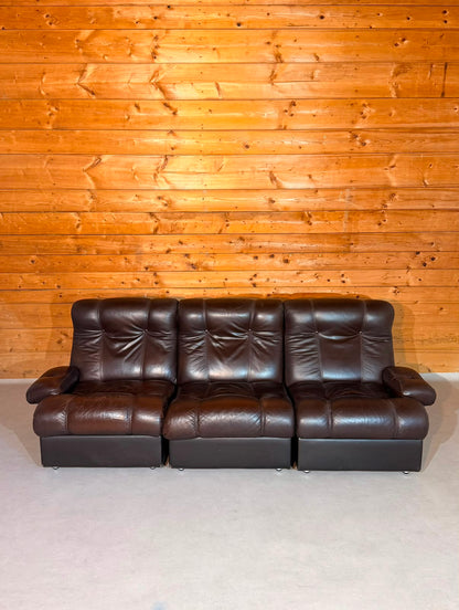 Vintage Modular Leder Sofa 3-Sitzer in braun aus den 70/80er
