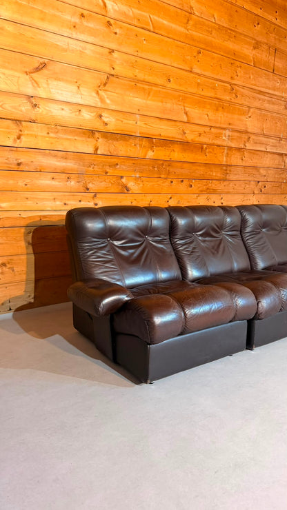 Vintage Modular Leder Sofa 3-Sitzer in braun aus den 70/80er