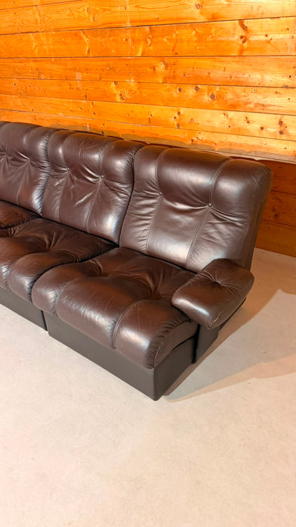 Vintage Modular Leder Sofa 3-Sitzer in braun aus den 70/80er