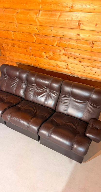 Vintage Modular Leder Sofa 3-Sitzer in braun aus den 70/80er