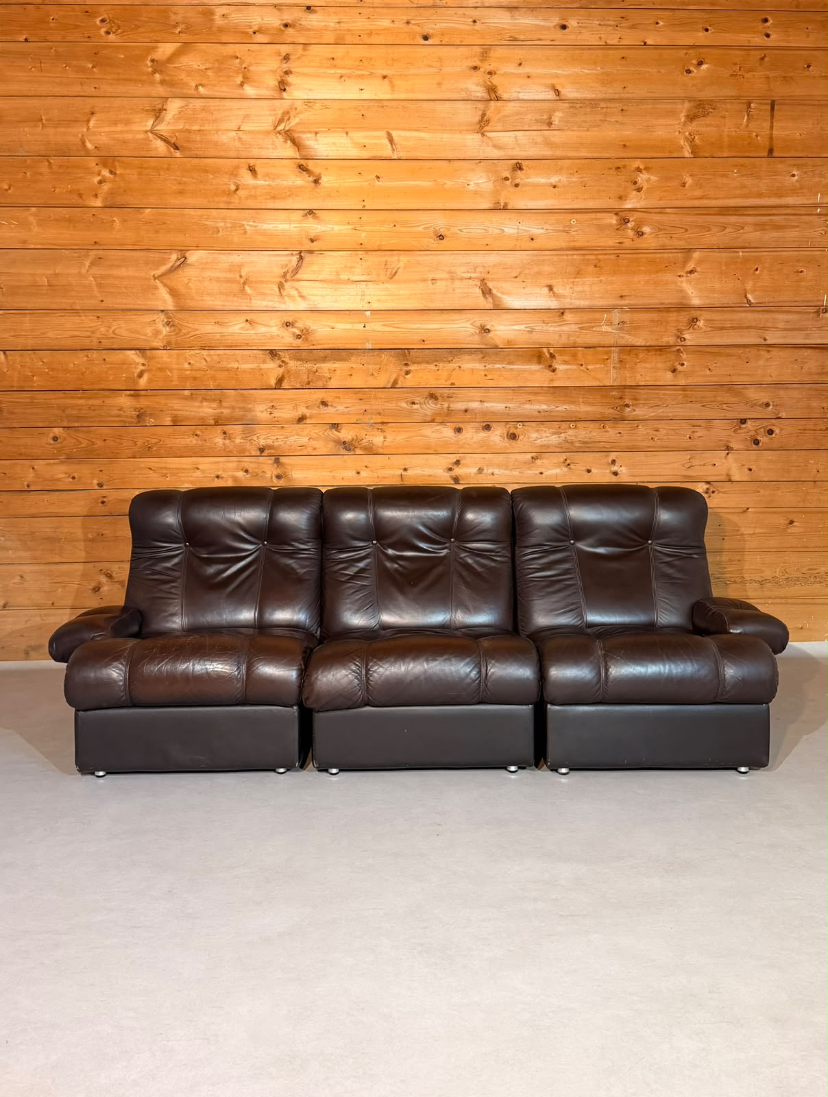 Vintage Modular Leder Sofa 3-Sitzer in braun aus den 70/80er