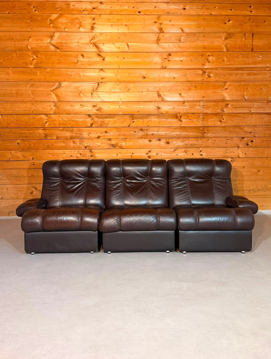 Vintage Modular Leder Sofa 3-Sitzer in braun aus den 70/80er