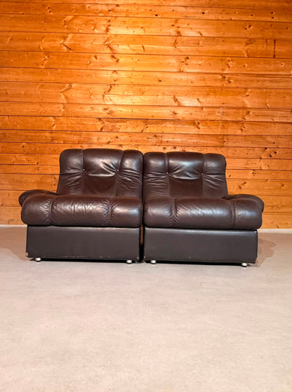 Vintage Modular Leder Sofa 2-Sitzer in braun aus den 70/80er