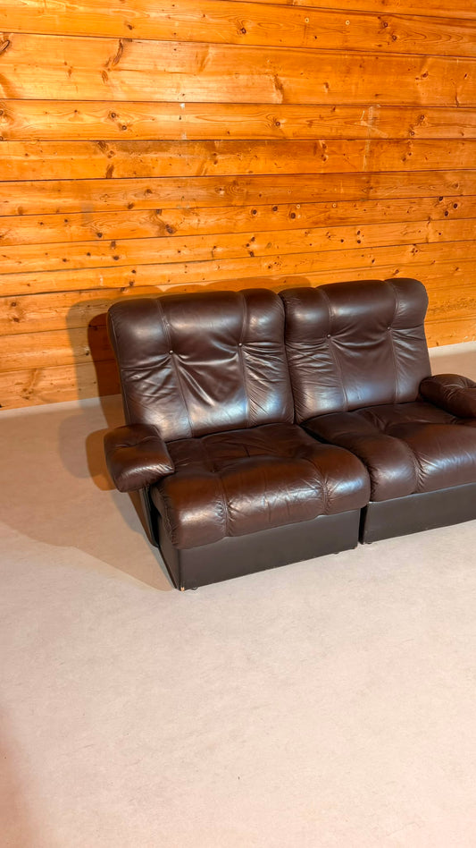 Vintage Modular Leder Sofa 2-Sitzer in braun aus den 70/80er