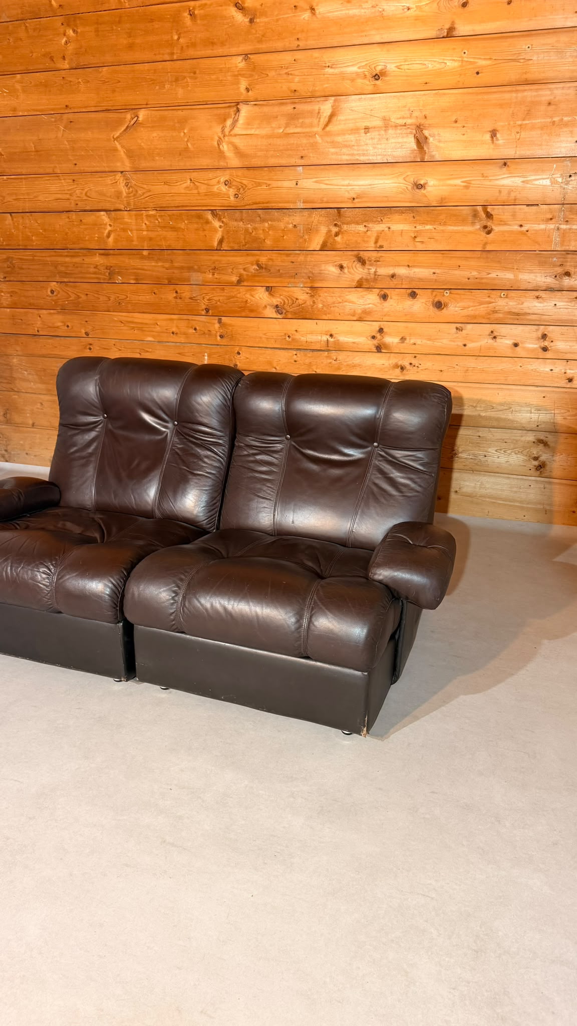 Vintage Modular Leder Sofa 2-Sitzer in braun aus den 70/80er