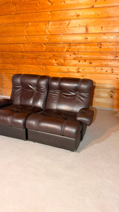 Vintage Modular Leder Sofa 2-Sitzer in braun aus den 70/80er