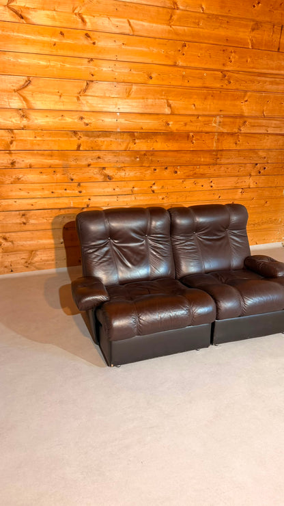 Vintage Modular Leder Sofa 2-Sitzer in braun aus den 70/80er