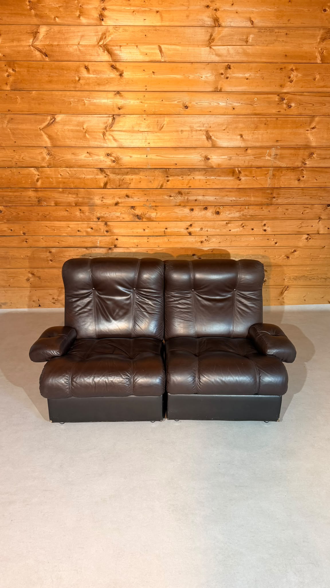 Vintage Modular Leder Sofa 2-Sitzer in braun aus den 70/80er