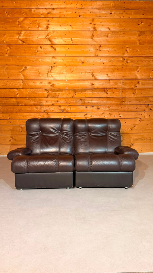Vintage Modular Leder Sofa 2-Sitzer in braun aus den 70/80er