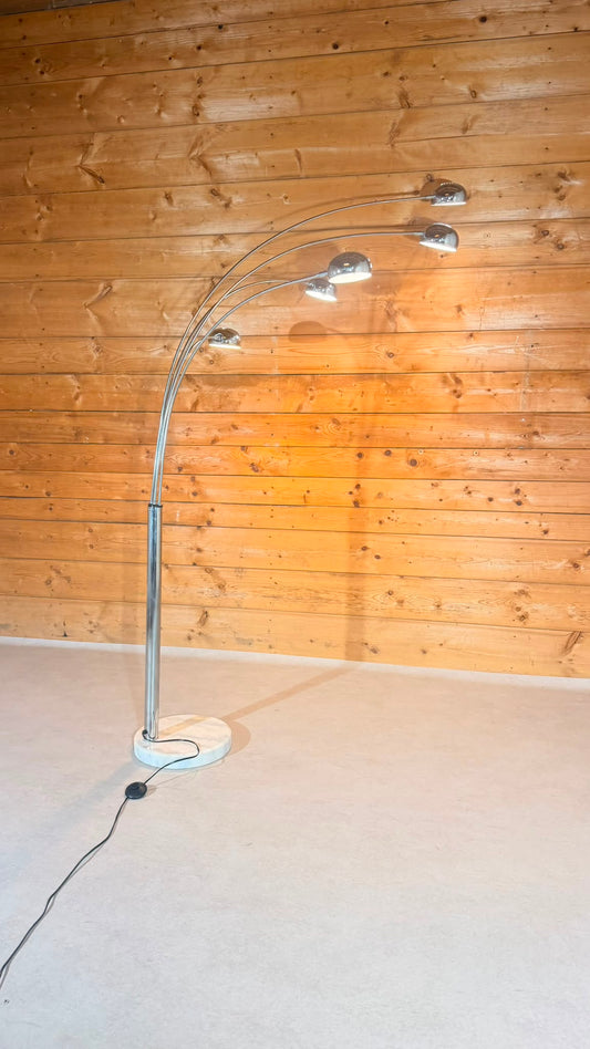 Design Bogenlampe 5-flammig Chrom mit Marmorfuss