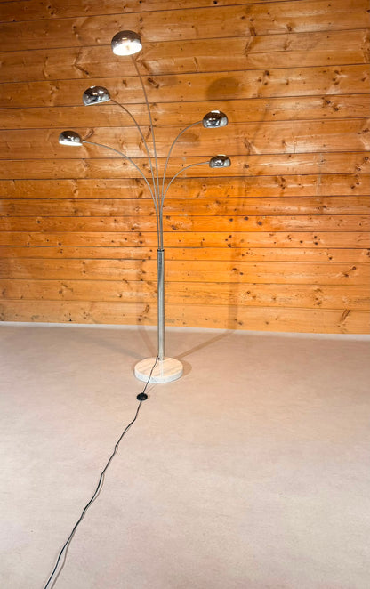 Design Bogenlampe 5-flammig Chrom mit Marmorfuss