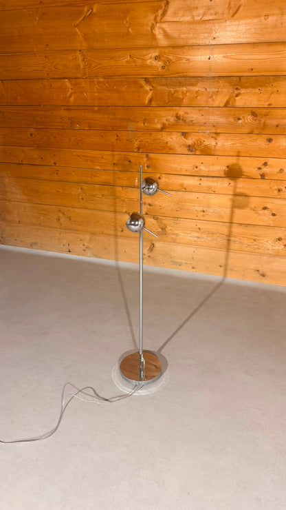 Space Age Design Stehlampe Chrom 2-flammig Kugelspots