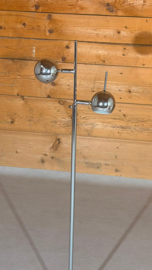 Space Age Design Stehlampe Chrom 2-flammig Kugelspots