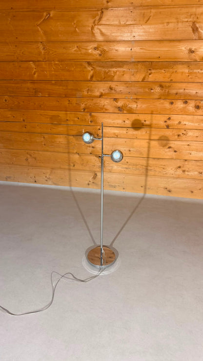 Space Age Design Stehlampe Chrom 2-flammig Kugelspots