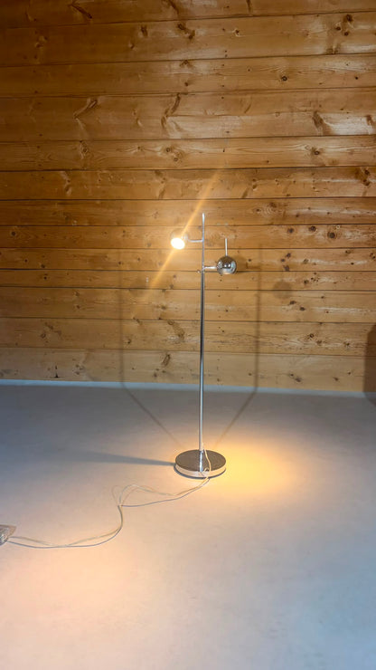 Space Age Design Stehlampe Chrom 2-flammig Kugelspots