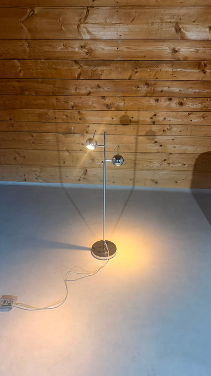 Space Age Design Stehlampe Chrom 2-flammig Kugelspots