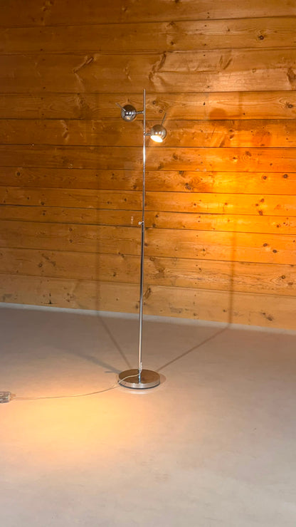 Space Age Design Stehlampe Chrom 2-flammig Kugelspots