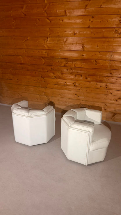 2 Postmoderne Oktagon Loungesessel aus Leder aus den 80er