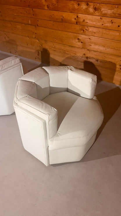 2 Postmoderne Oktagon Loungesessel aus Leder aus den 80er