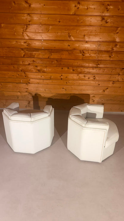 2 Postmoderne Oktagon Loungesessel aus Leder aus den 80er