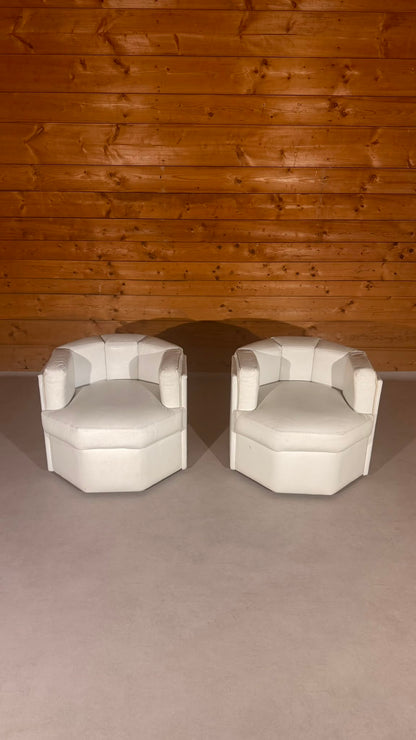 2 Postmoderne Oktagon Loungesessel aus Leder aus den 80er