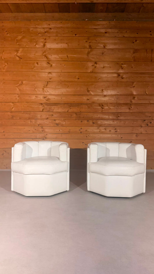 2 Postmoderne Oktagon Loungesessel aus Leder aus den 80er