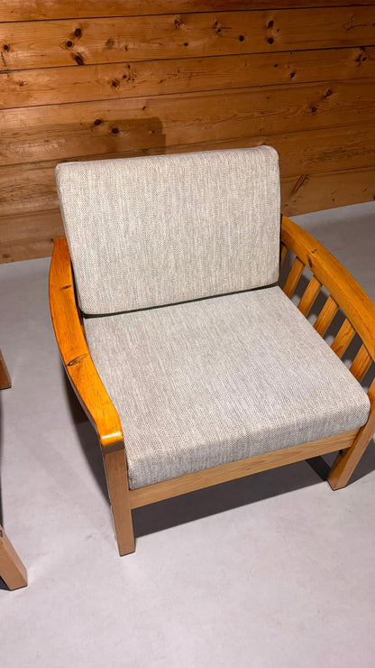 2x Skandinavische Vintage Sessel aus Kiefernholz 80er Jahre