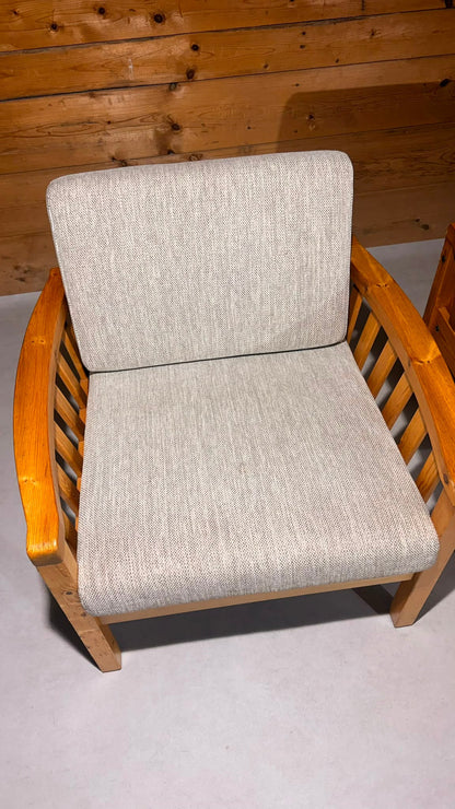 2x Skandinavische Vintage Sessel aus Kiefernholz 80er Jahre