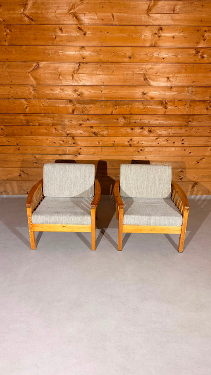 2x Skandinavische Vintage Sessel aus Kiefernholz 80er Jahre