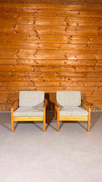 2x Skandinavische Vintage Sessel aus Kiefernholz 80er Jahre