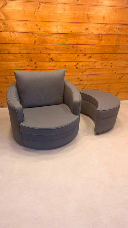 Moderner Drehsessel Lese Sessel mit passendem Hocker in Grau
