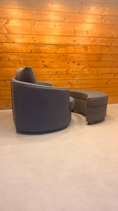 Moderner Drehsessel Lese Sessel mit passendem Hocker in Grau