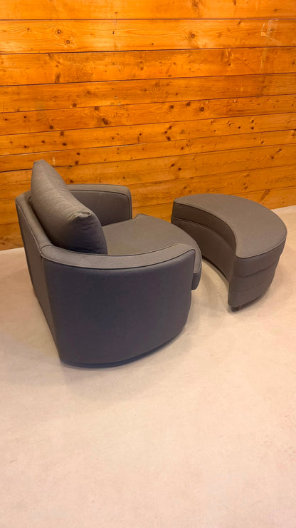 Moderner Drehsessel Lese Sessel mit passendem Hocker in Grau