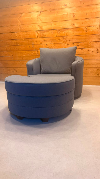 Moderner Drehsessel Lese Sessel mit passendem Hocker in Grau