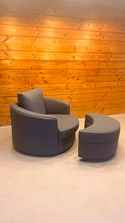 Moderner Drehsessel Lese Sessel mit passendem Hocker in Grau