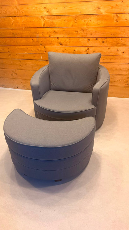 Moderner Drehsessel Lese Sessel mit passendem Hocker in Grau
