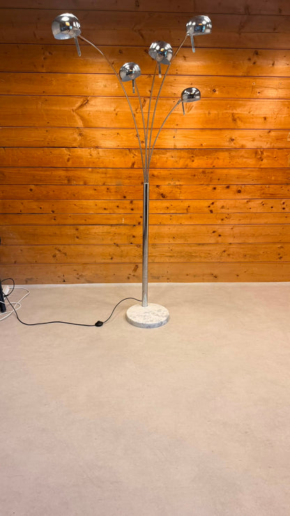 5-flammige Bogenlampe Chrom mit Marmorfuss
