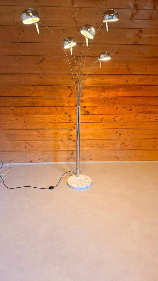 5-flammige Bogenlampe Chrom mit Marmorfuss