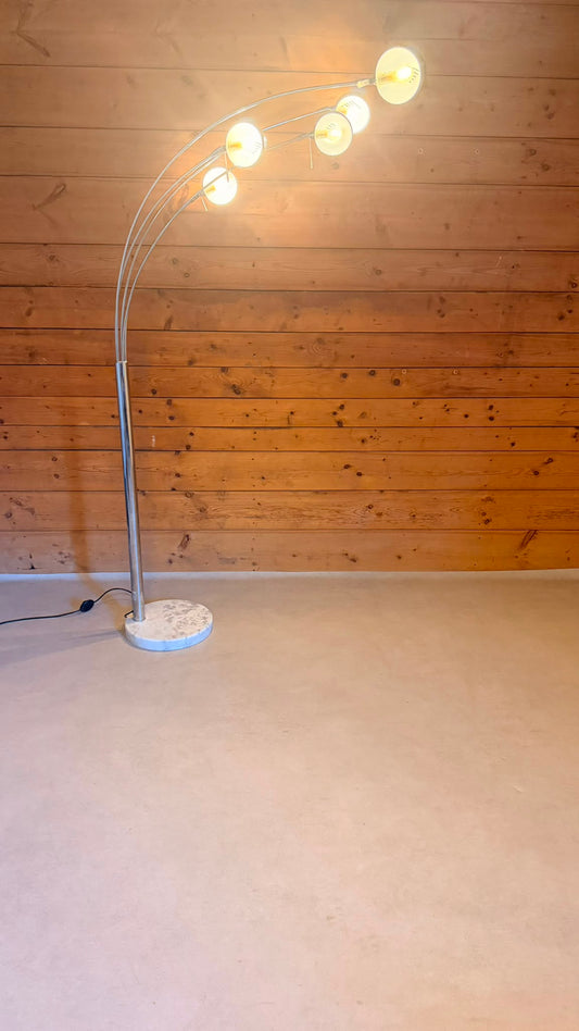 5-flammige Bogenlampe Chrom mit Marmorfuss