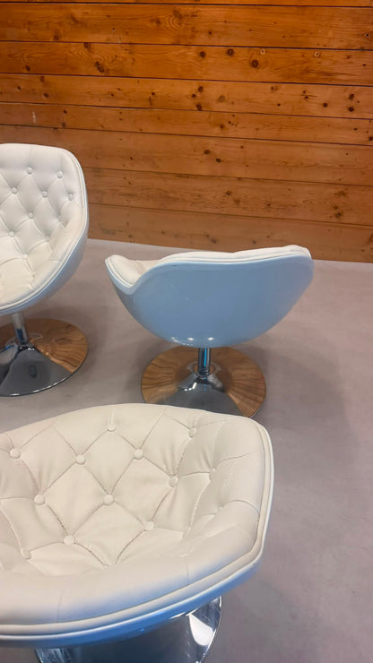 Drehbare Lounge Sessel Weiss Chrom im Space Age Stil