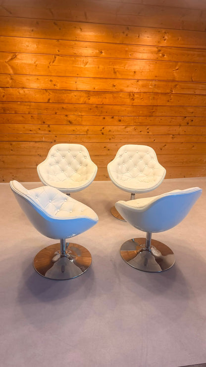 Drehbare Lounge Sessel Weiss Chrom im Space Age Stil