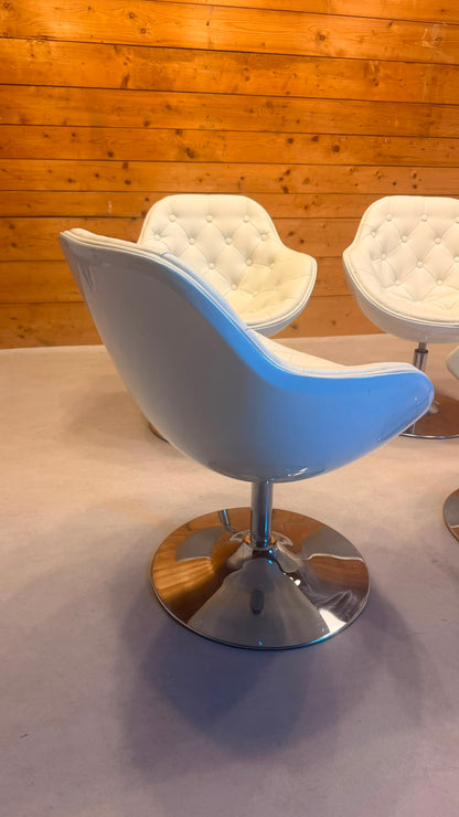 Drehbare Lounge Sessel Weiss Chrom im Space Age Stil