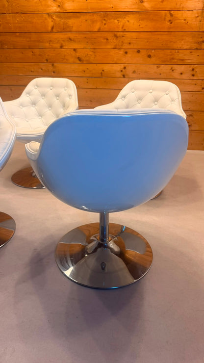 Drehbare Lounge Sessel Weiss Chrom im Space Age Stil
