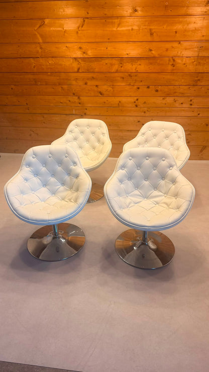 Drehbare Lounge Sessel Weiss Chrom im Space Age Stil