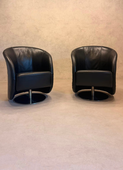 PM Oelsa Sylt Lounge Sessel Drehsessel aus Leder in schwarz